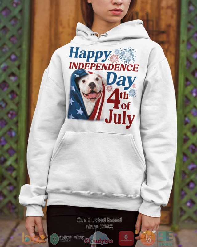 White Pitbull Happy Independence Day 4th Of July Shirt, Hoodie word2