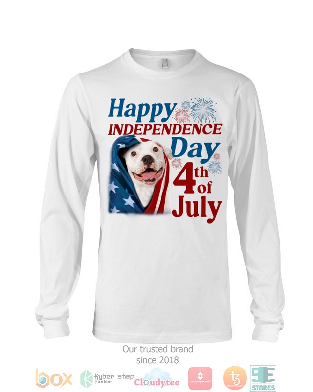 White Pitbull Happy Independence Day 4th Of July Shirt, Hoodie word2