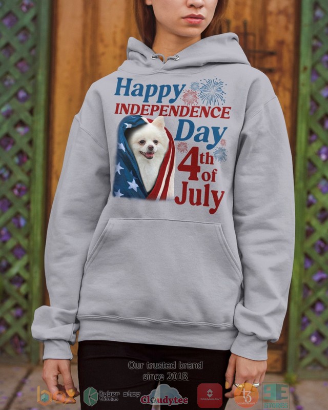 White Pomeranian Happy Independence Day 4th Of July Shirt, Hoodie word1