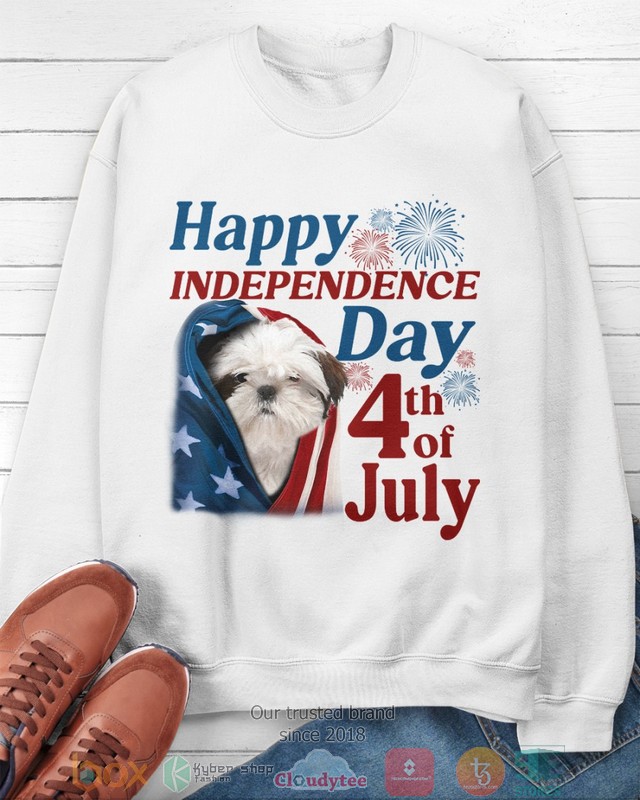 White Shih Tzu Happy Independence Day 4th Of July Shirt, Hoodie word1