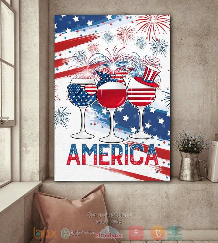 HOT Wine Glasses America Independence Day Canvas word3