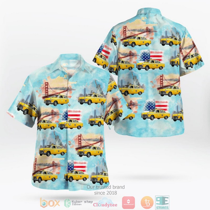 Yellow Checker Taxi Cab Independence Day Aloha Shirt word3