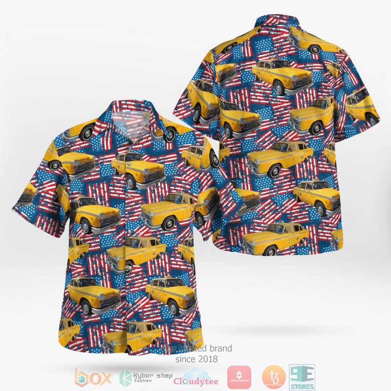 Yellow Checker Taxi Cab Independence Day US Flag Aloha Shirt word3