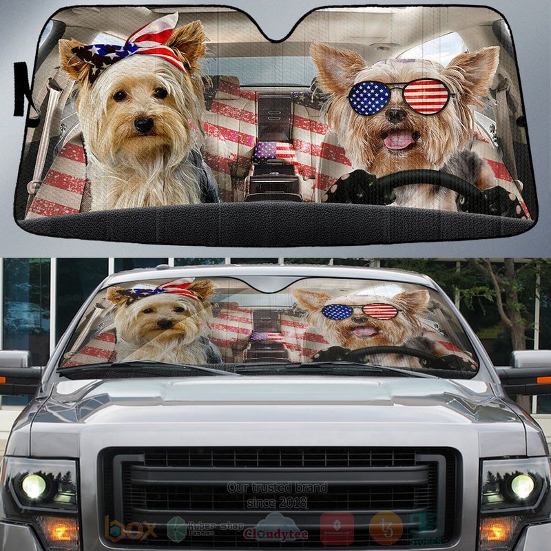 BEST Yorkshire Terrier American Flag Independence Day Car Windshield Sunshade