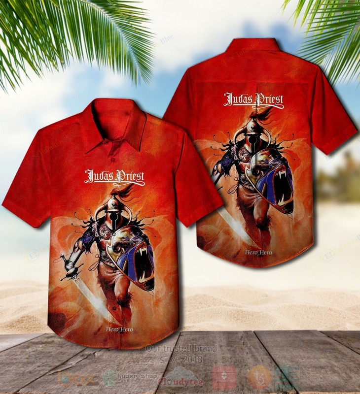 BEST Judas Priest Hero Hero White Viny Album Aloha Hawaiian Shirt