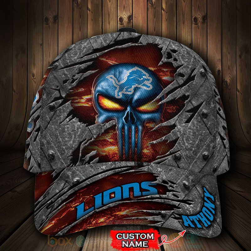 BEST Detroit Lions Skull NFL Team Custom Name 3D Cap word3