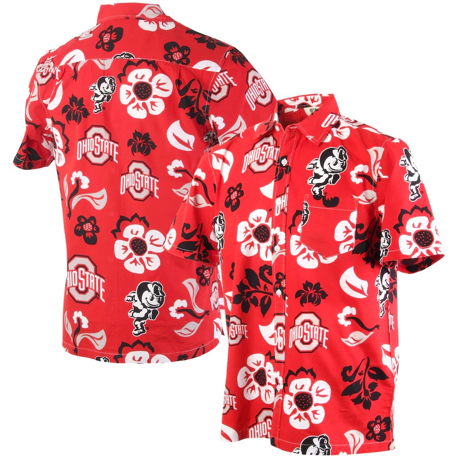HOT Ohio State Buckeyes Wes & Willy Floral Scarlet Hawaii Shirt 1 Ohio State Buckeyes Wes Willy Floral Scarlet Hawaiian Shirt