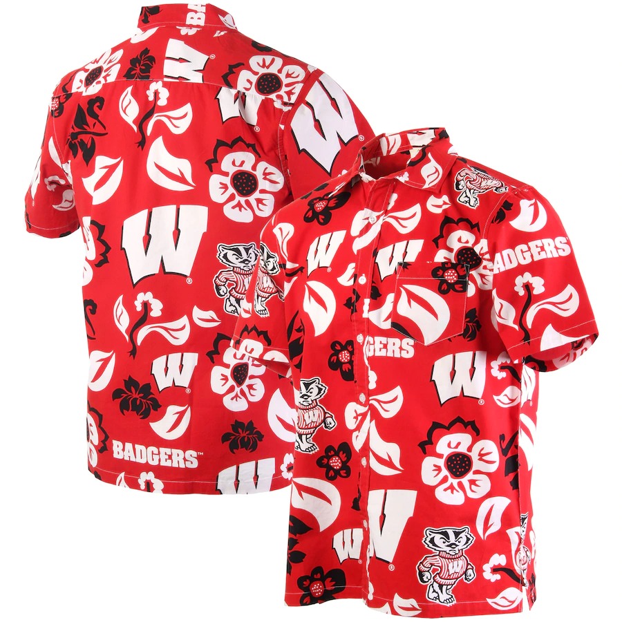 HOT Wisconsin Badgers Wes & Willy Floral Red Hawaii Shirt 7 Wisconsin Badgers Wes Willy Floral Red Hawaiian Shirt 1