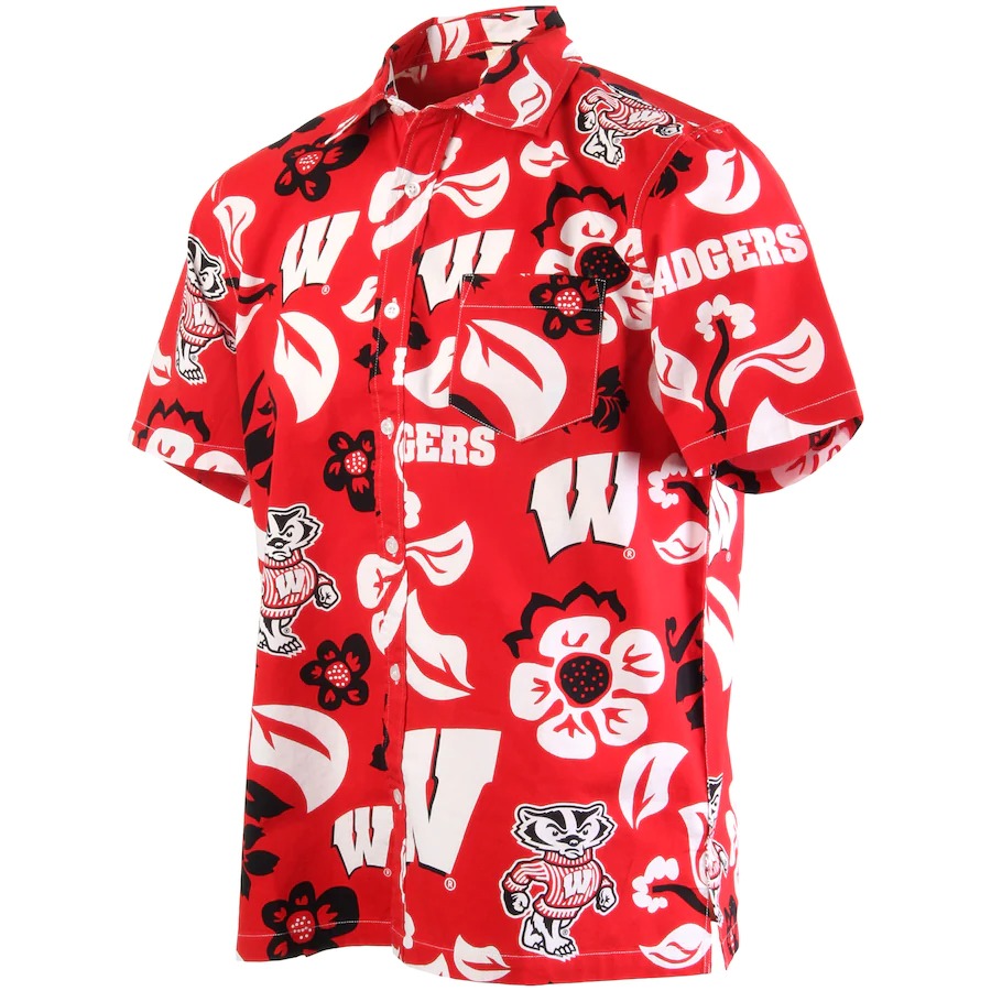 HOT Wisconsin Badgers Wes & Willy Floral Red Hawaii Shirt 2 Wisconsin Badgers Wes Willy Floral Red Hawaiian Shirt 2