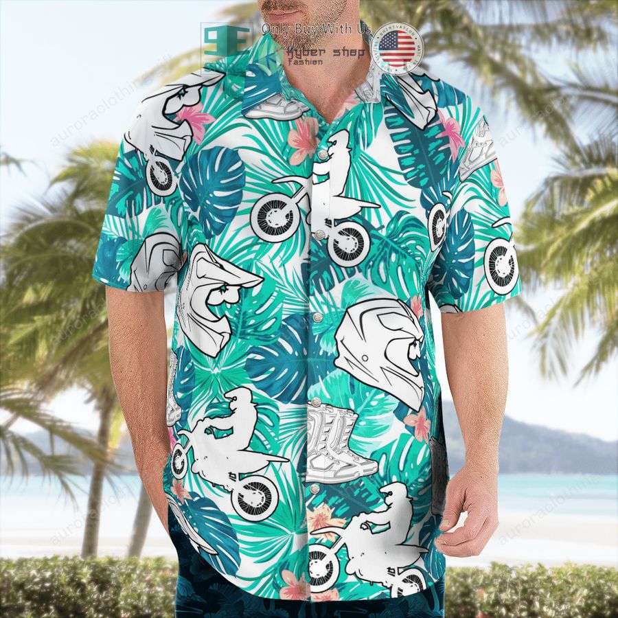 NEW Dirt Bike tropcial leaves green white Hawaii Shirt, Shorts 4 dirt bike tropcial leaves green white hawaiian shirt shorts 4 75739