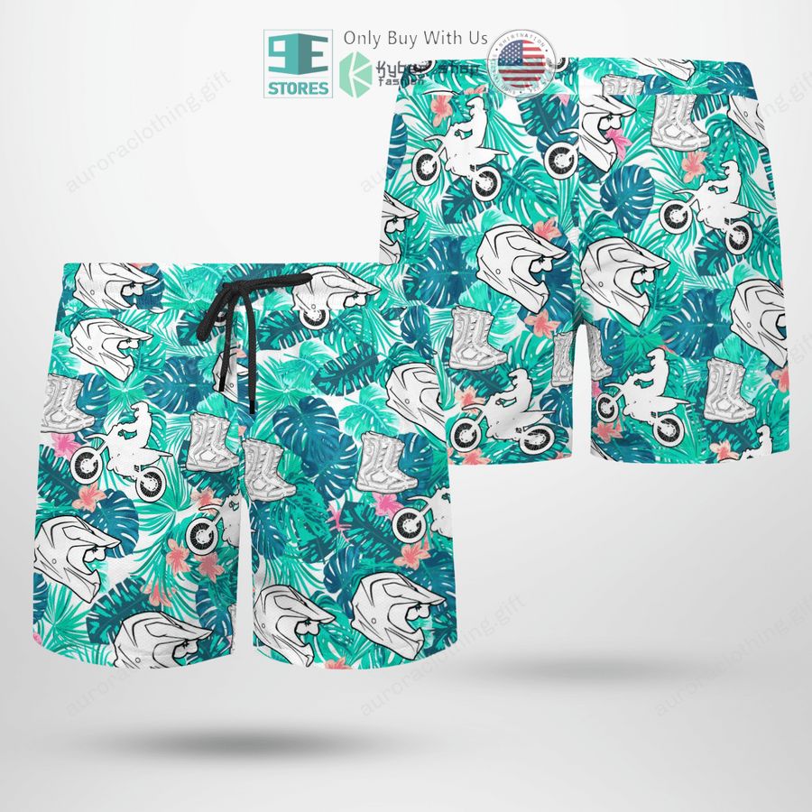 NEW Dirt Bike tropcial leaves green white Hawaii Shirt, Shorts 5 dirt bike tropcial leaves green white hawaiian shirt shorts 5 98616