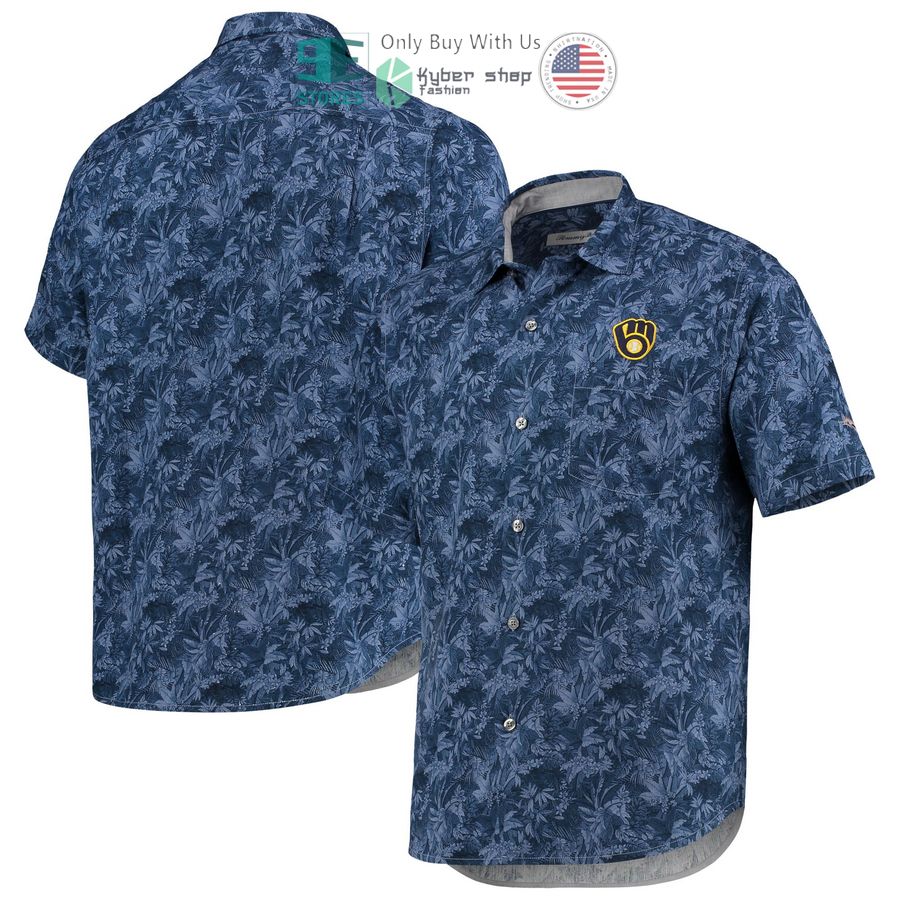 HOT Milwaukee Brewers Tommy Bahama Jungle Shade Silk Camp Navy Hawaii Shirt 7 milwaukee brewers tommy bahama jungle shade silk camp navy hawaiian shirt 1 46796