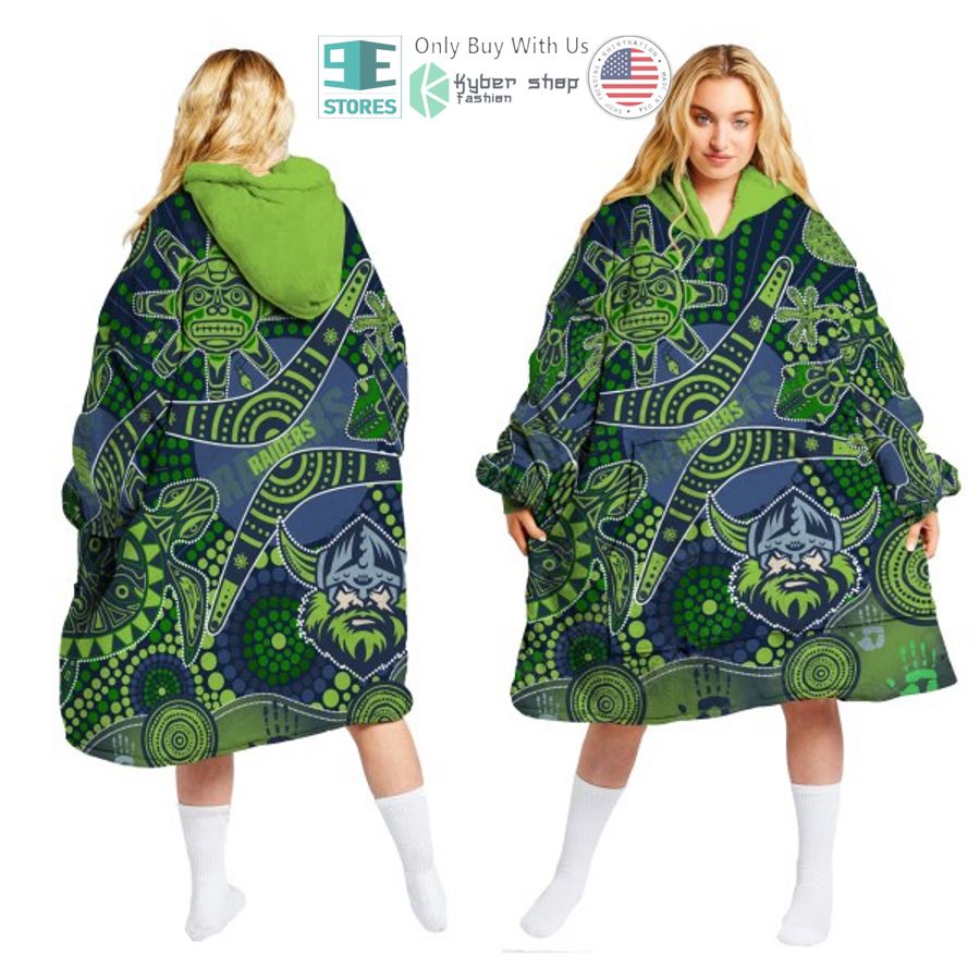 nrl canberra raiders aboriginal pattern sherpa hooded blanket 1 62298