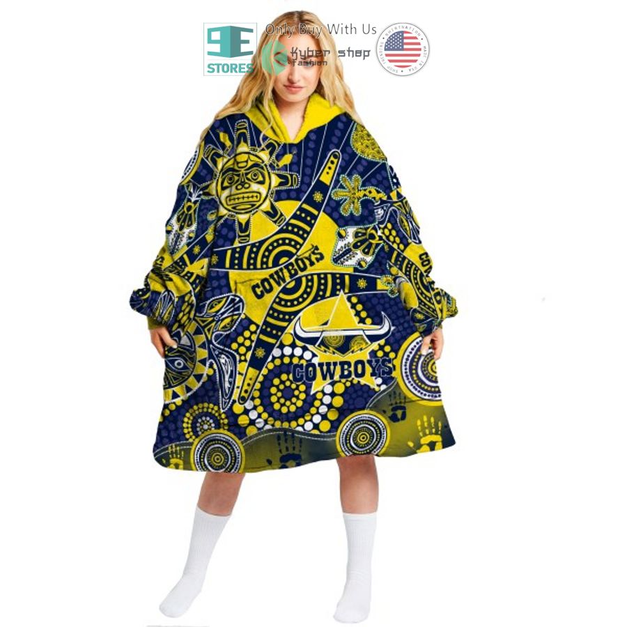 NEW NRL North Queensland Cowboys aboriginal pattern Fleece Hooded Blanket 4 nrl north queensland cowboys aboriginal pattern sherpa hooded blanket 4 59406