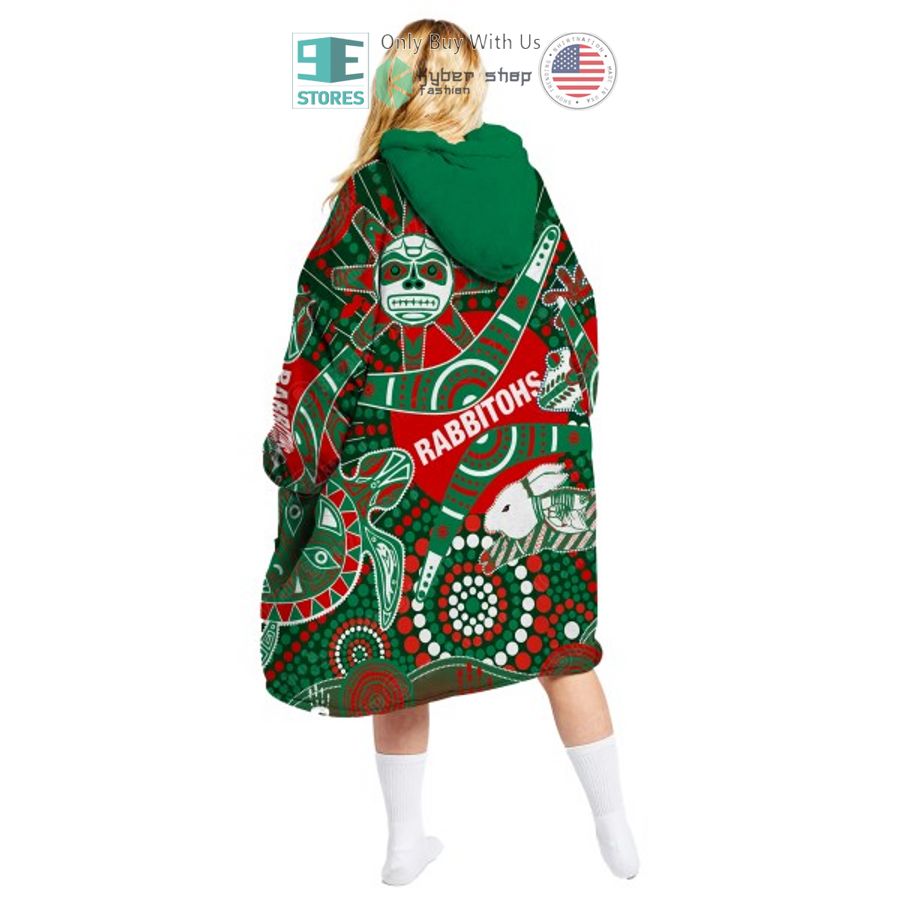 NEW NRL South Sydney Rabbitohs aboriginal pattern Fleece Hooded Blanket 3 nrl south sydney rabbitohs aboriginal pattern sherpa hooded blanket 3 27952