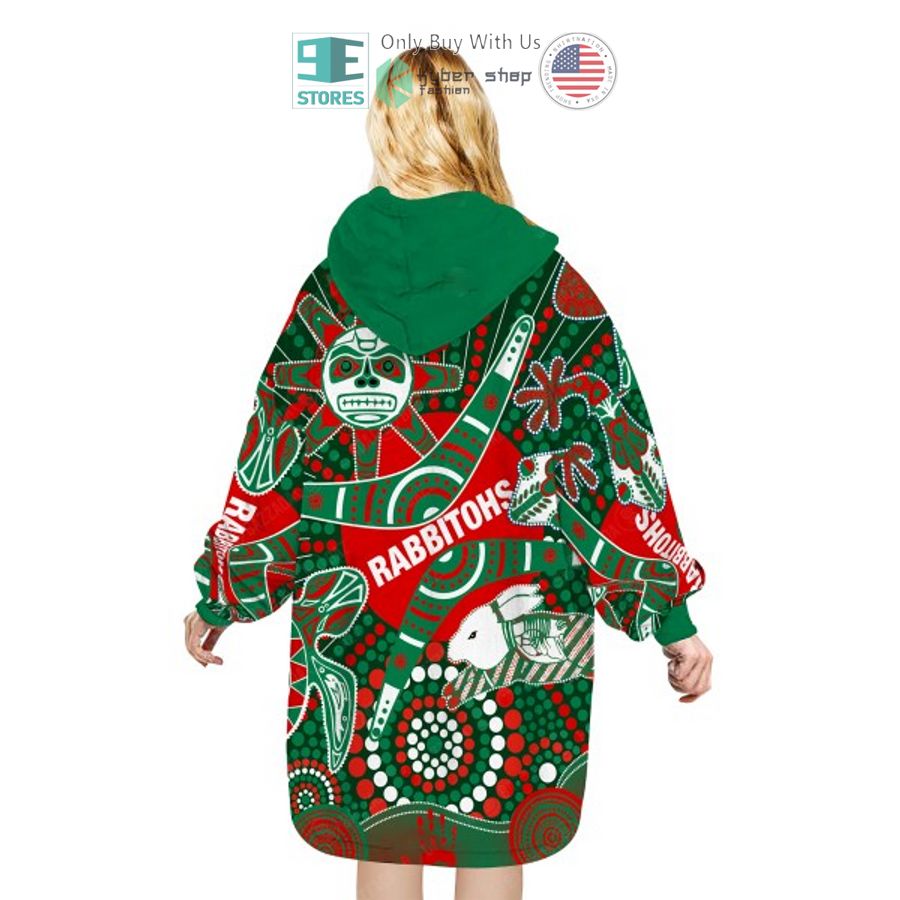 NEW NRL South Sydney Rabbitohs aboriginal pattern Fleece Hooded Blanket 4 nrl south sydney rabbitohs aboriginal pattern sherpa hooded blanket 4 36028