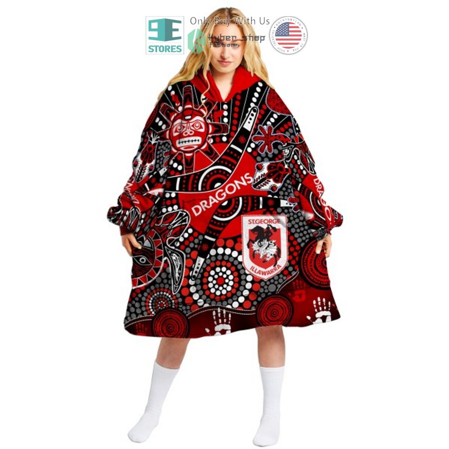 NEW NRL St. George Illawarra Dragons aboriginal pattern Fleece Hooded Blanket 5 nrl st george illawarra dragons aboriginal pattern sherpa hooded blanket 5 62301