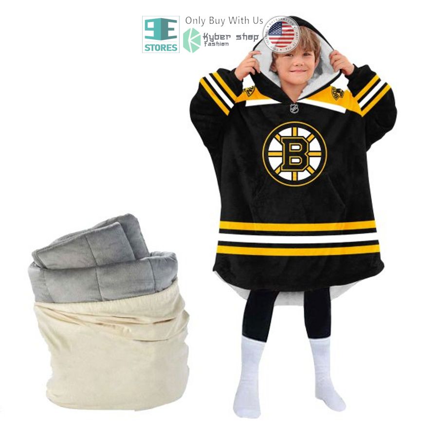 NEW Boston Bruins logo black Custom Name Fleece Hooded Blanket 4 personalized boston bruins logo black sherpa hooded blanket 4 39907