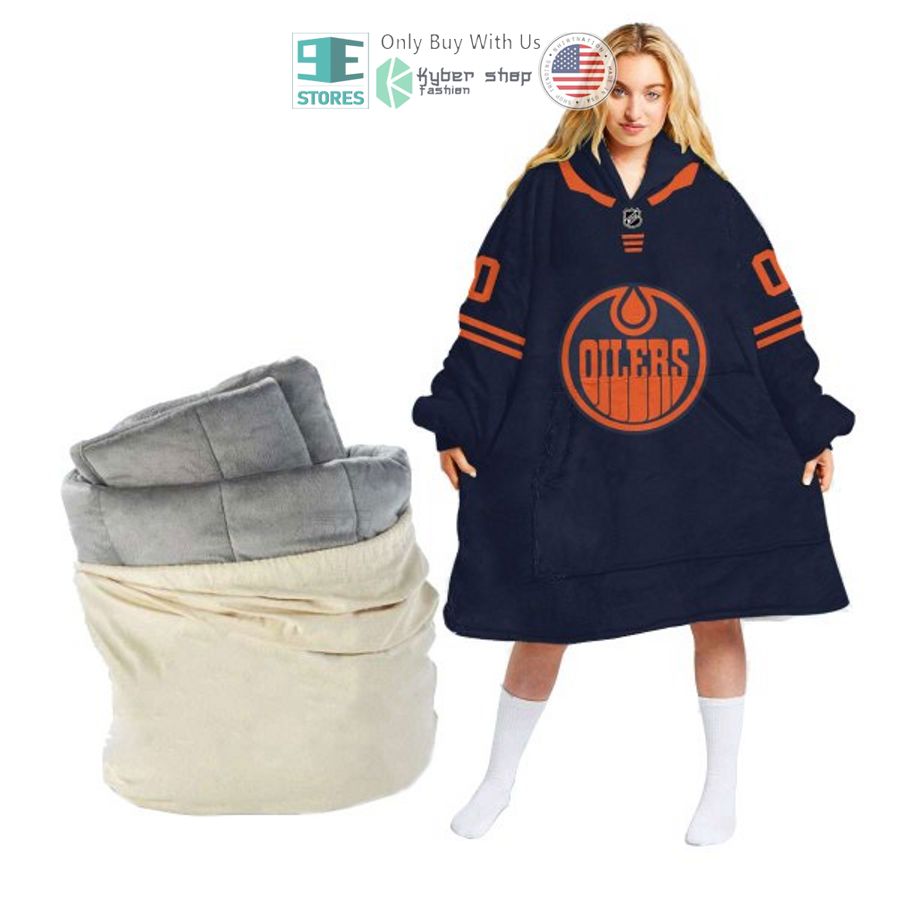personalized edmonton oilers logo sherpa hooded blanket 1 16282