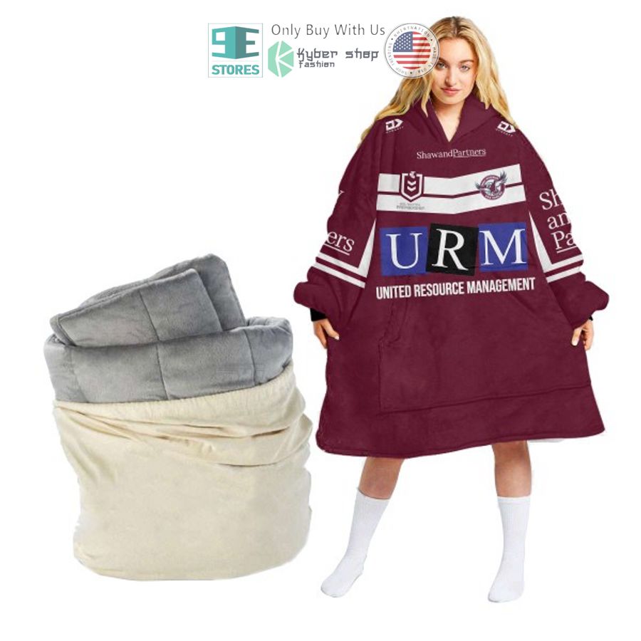 personalized manly warringah sea eagles urm sherpa hooded blanket 2 8466