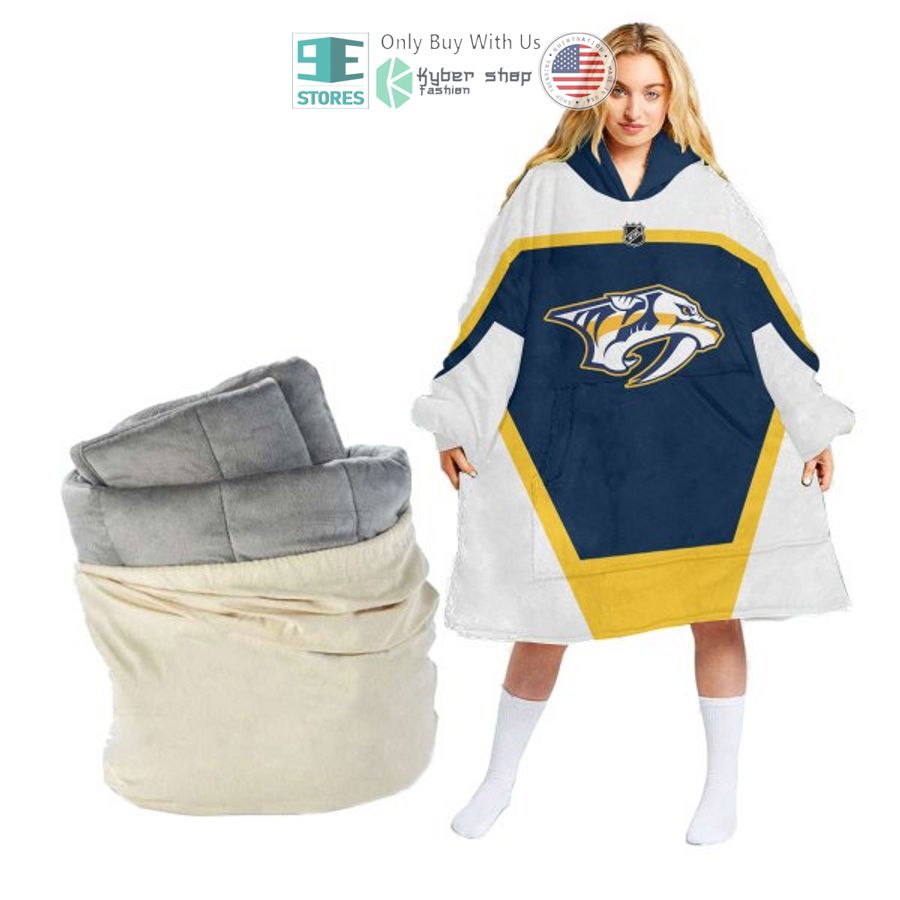 personalized nashville predators white blue sherpa hooded blanket 2 79383