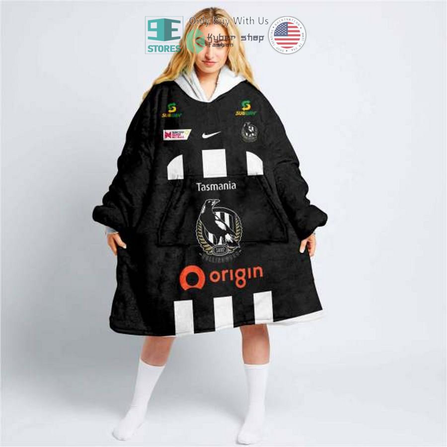 personalized netball collingwood magpies black sherpa hooded blanket 1 94439