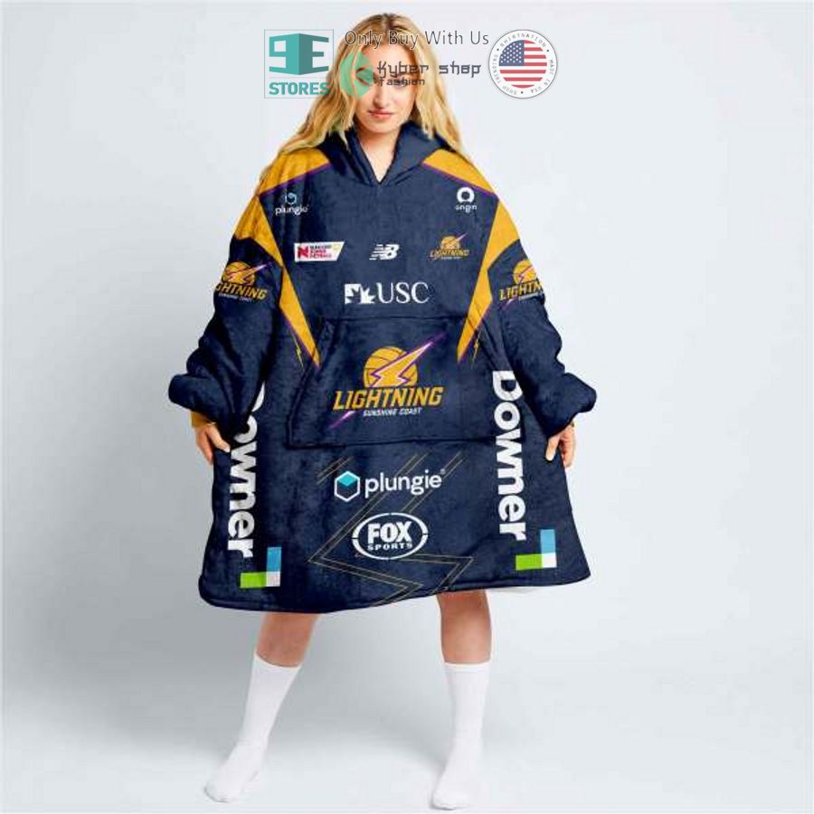 personalized netball sunshine coast lightning blue sherpa hooded blanket 1 87692