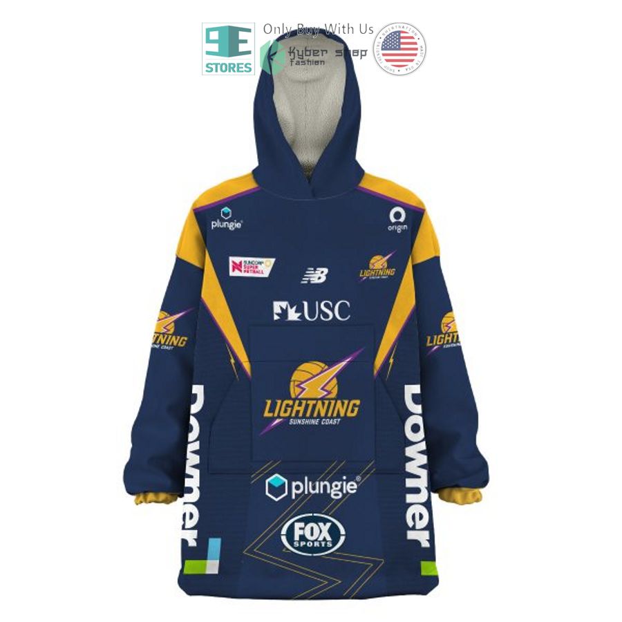 personalized netball sunshine coast lightning blue sherpa hooded blanket 2 41904