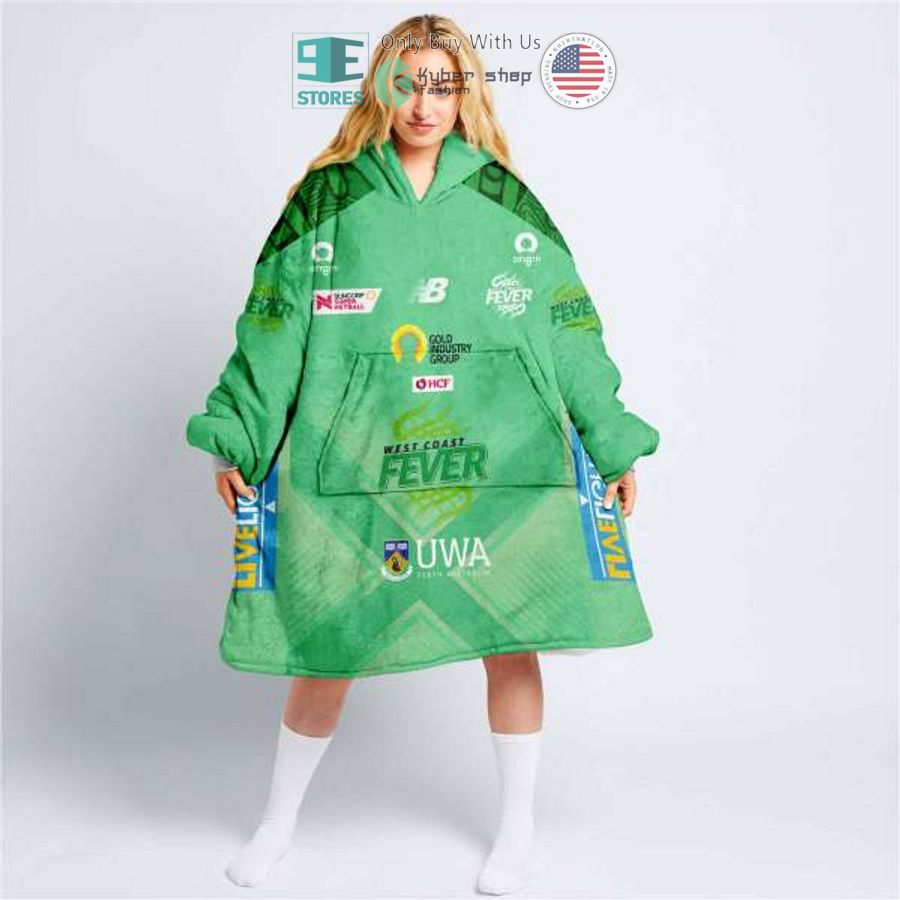 NEW Netball West Coast Fever green Custom Name Fleece Hooded Blanket 3 personalized netball west coast fever green sherpa hooded blanket 3 70632
