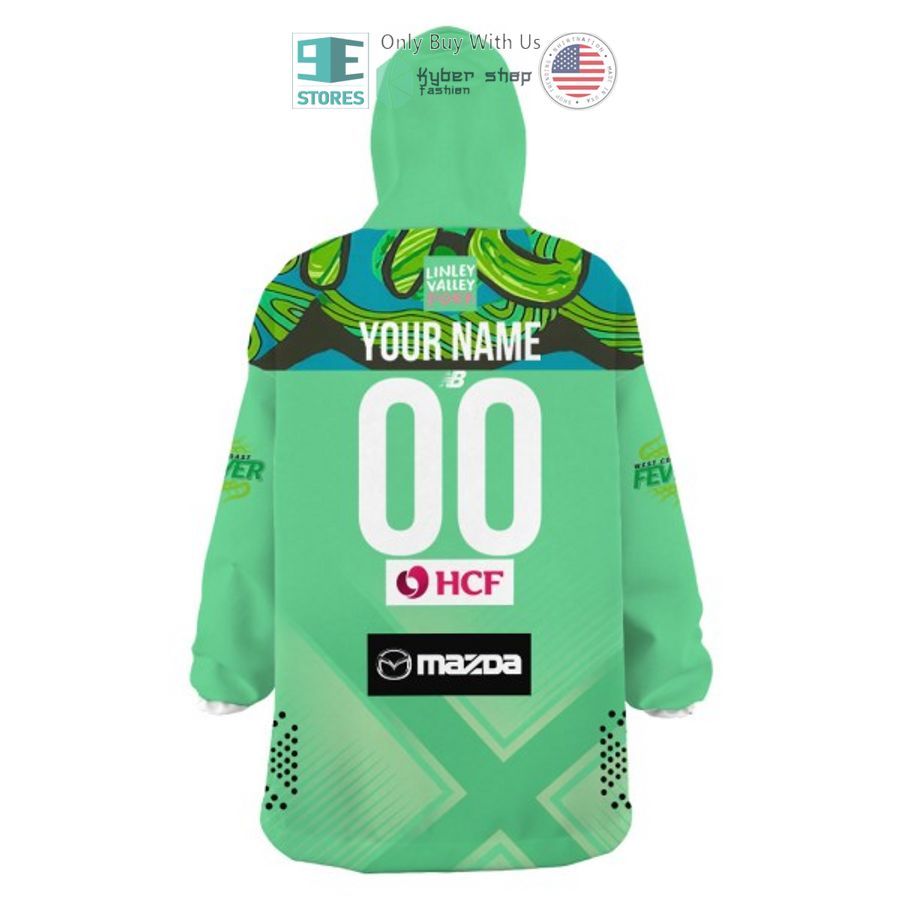 NEW Netball West Coast Fever green Custom Name Fleece Hooded Blanket 5 personalized netball west coast fever green sherpa hooded blanket 5 45907