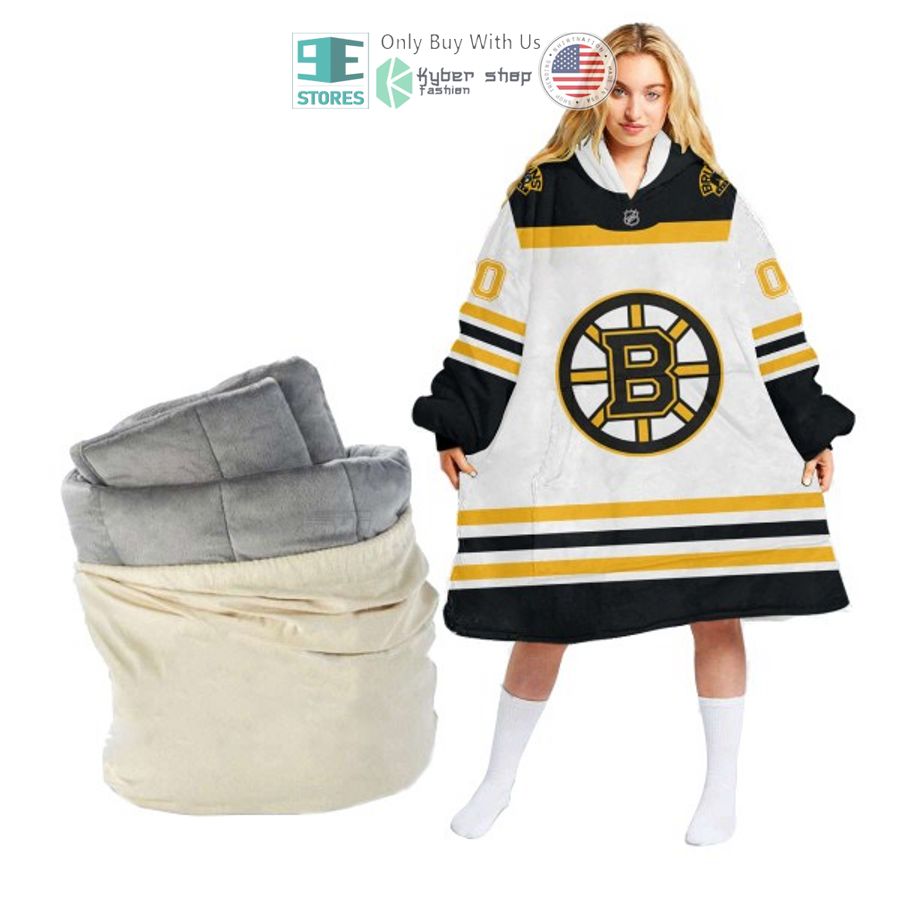 personalized nhl boston bruins white sherpa hooded blanket 2 78255