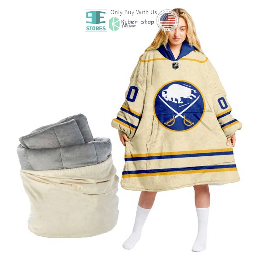 personalized nhl buffalo sabres logo khaki sherpa hooded blanket 2 46857
