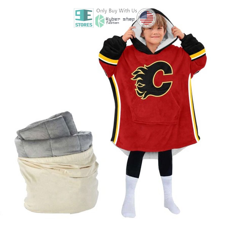 NEW Calgary Flames logo red Custom Name Fleece Hooded Blanket 4 personalized nhl calgary flames logo red sherpa hooded blanket 4 10340