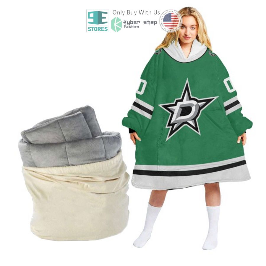 personalized nhl dallas stars green sherpa hooded blanket 1 54770