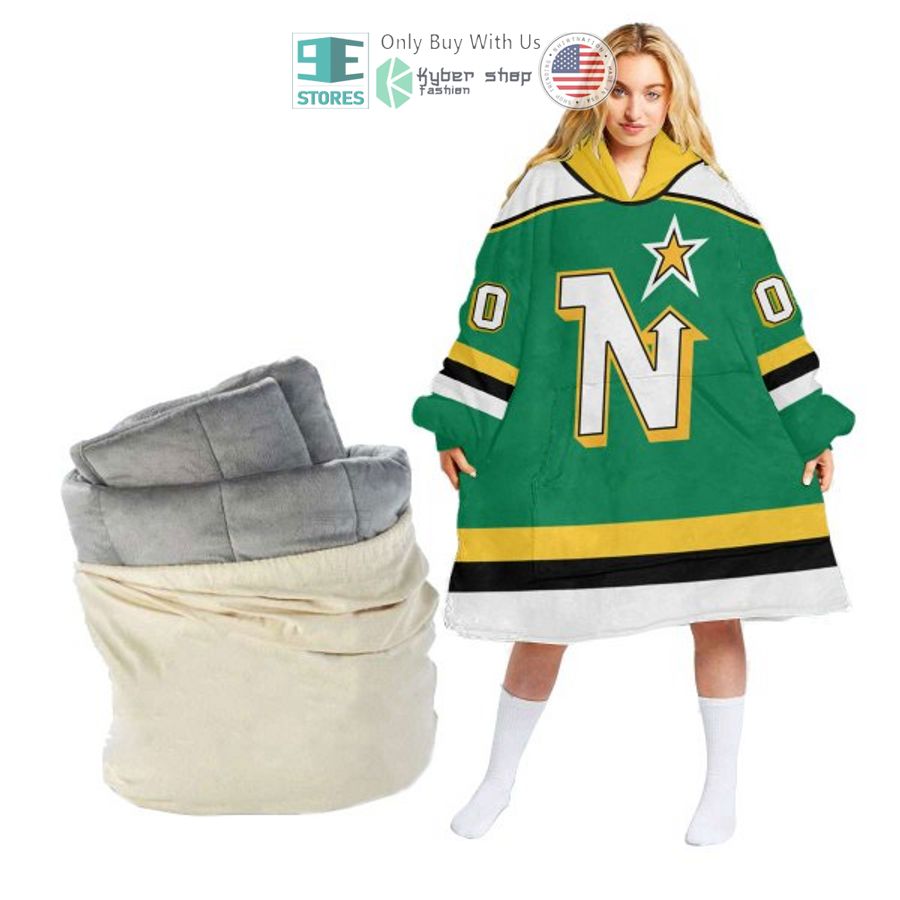 personalized nhl minnesota north stars green sherpa hooded blanket 2 36526
