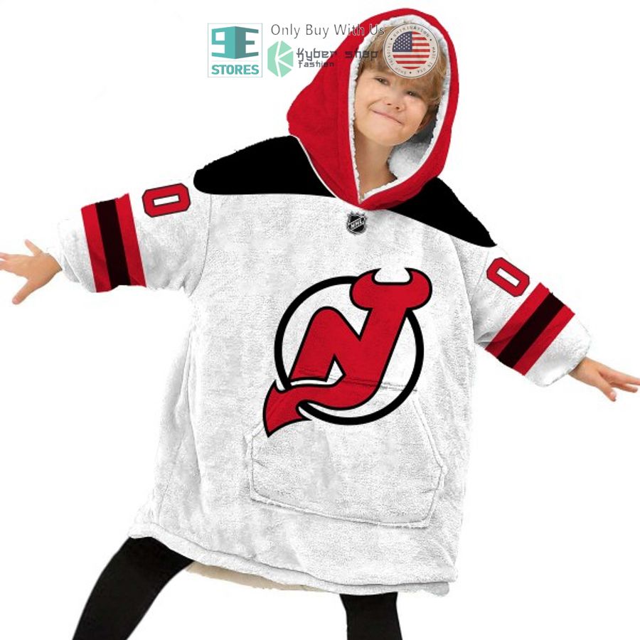 NEW New Jersey Devils log white Custom Name Fleece Hooded Blanket 6 personalized nhl new jersey devils log white sherpa hooded blanket 6 34677