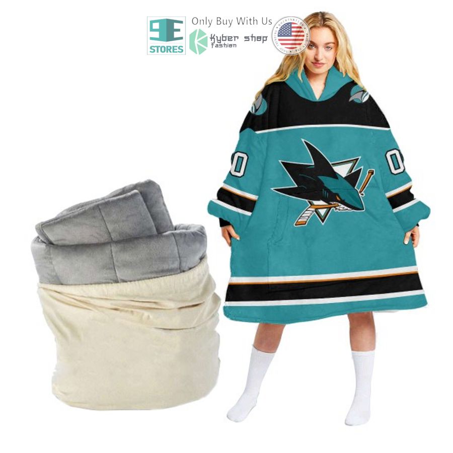 personalized nhl san jose sharks blue sherpa hooded blanket 2 64961