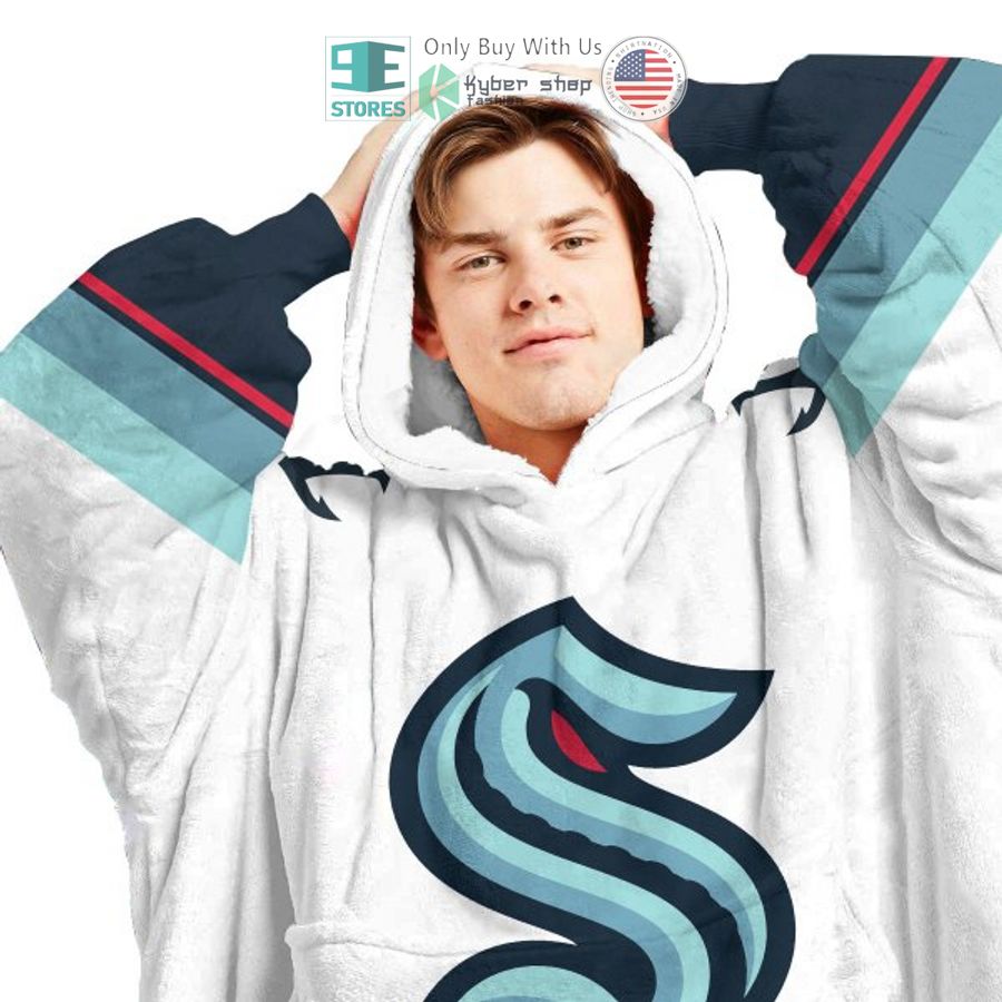 NEW Seattle Kraken white Custom Name Fleece Hooded Blanket 3 personalized nhl seattle kraken white sherpa hooded blanket 3 46511