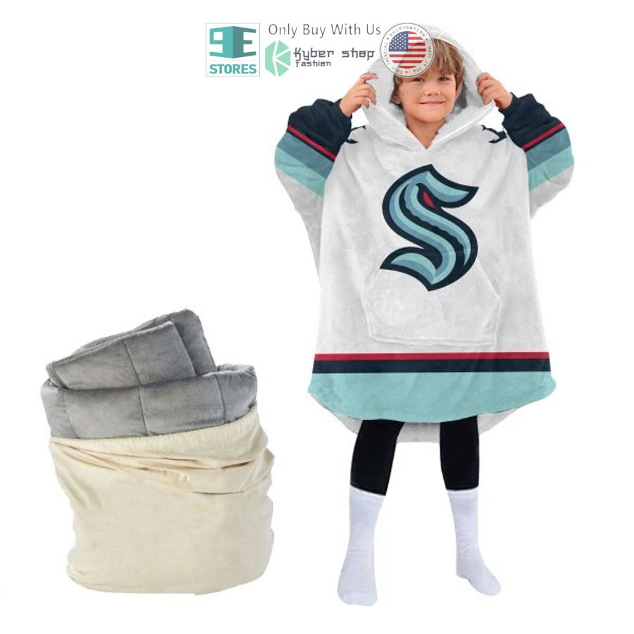 NEW Seattle Kraken white Custom Name Fleece Hooded Blanket 4 personalized nhl seattle kraken white sherpa hooded blanket 4 78167