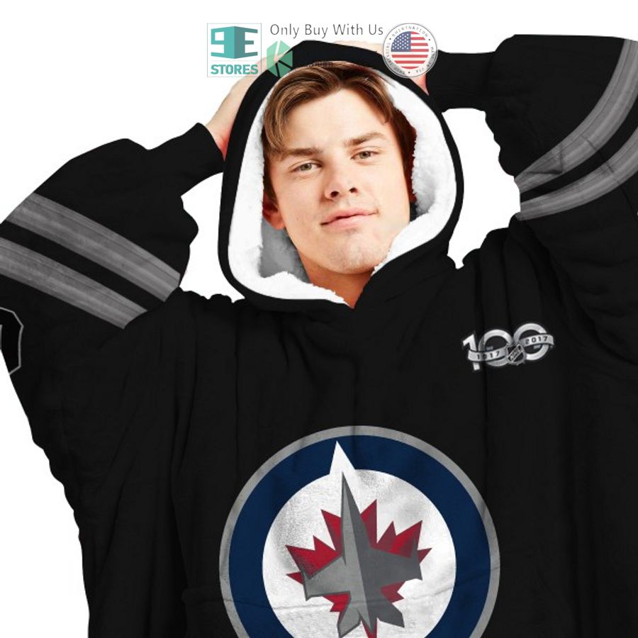 NEW Winnipeg Jets black Custom Name Fleece Hooded Blanket 3 personalized nhl winnipeg jets black sherpa hooded blanket 3 61069