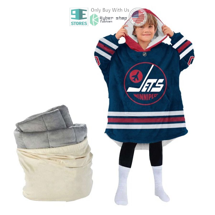 NEW Winnipeg Jets blue Custom Name Fleece Hooded Blanket 4 personalized nhl winnipeg jets blue sherpa hooded blanket 4 30706