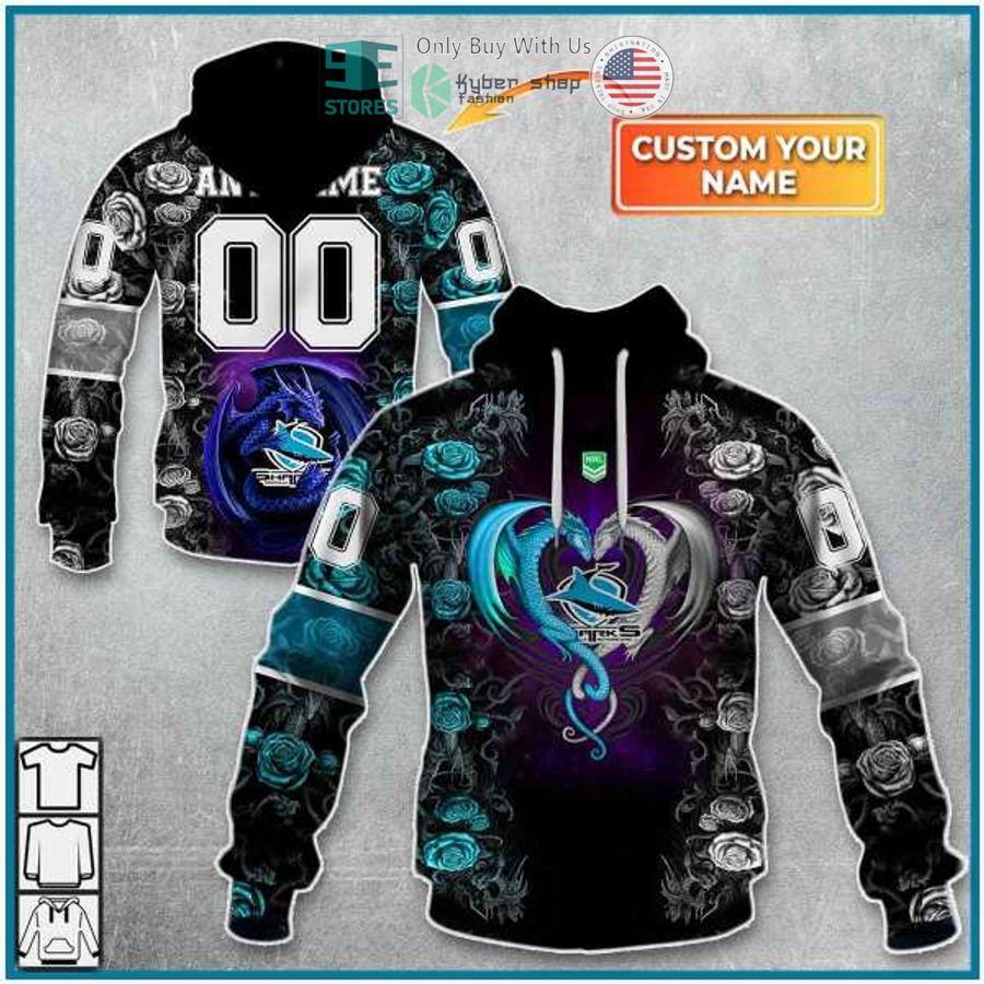 NEW Cronulla-Sutherland Sharks Rose Dragon Custom Name 3D Hoodie, Shirt 1 personalized nrl cronulla sutherland sharks rose dragon 3d hoodie 1 41649