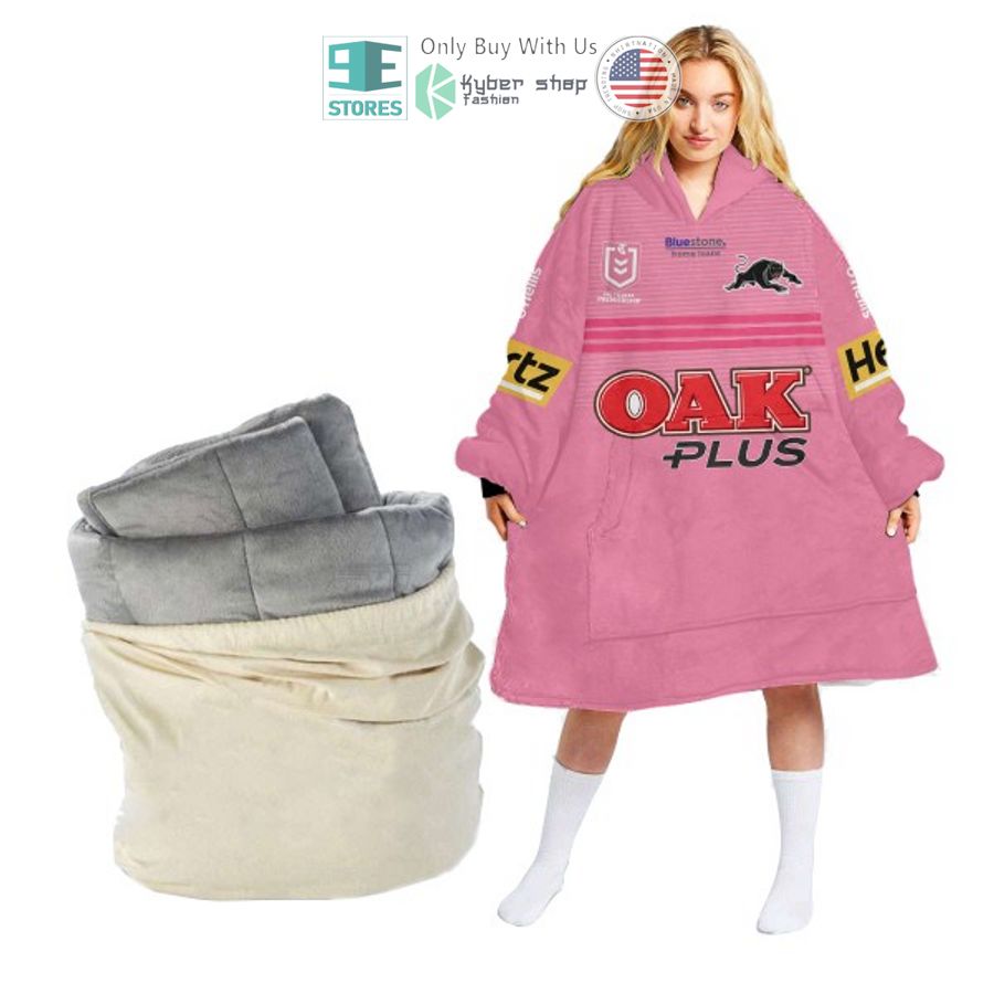personalized penrith panthers oak plus pink sherpa hooded blanket 1 68728