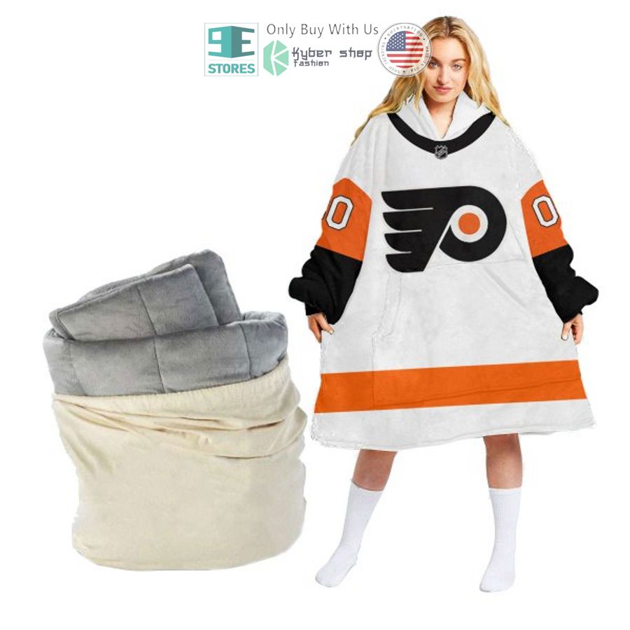 personalized philadelphia flyers white sherpa hooded blanket 2 42663