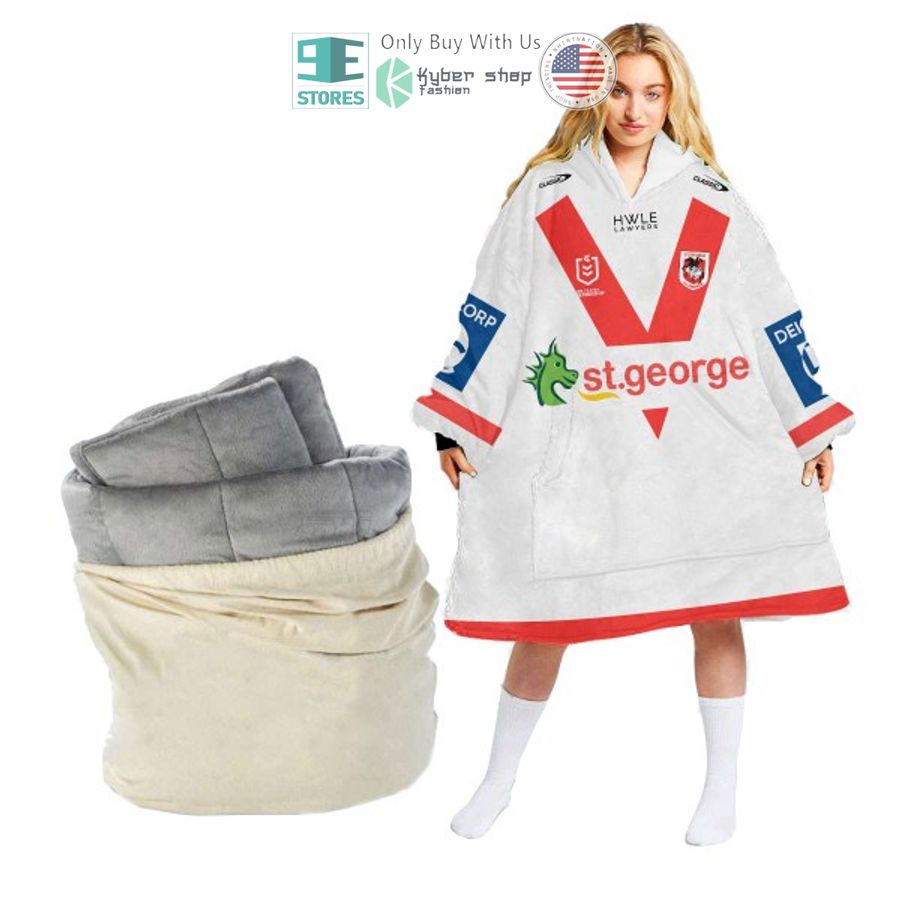 personalized st george illawarra dragons logo white sherpa hooded blanket 1 43663