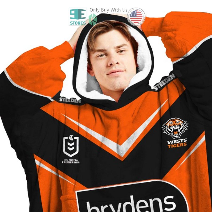 NEW Wests Tigers brydens lawyers orange black Custom Name Fleece Hooded Blanket 3 personalized wests tigers brydens lawyers orange black sherpa hooded blanket 3 11709