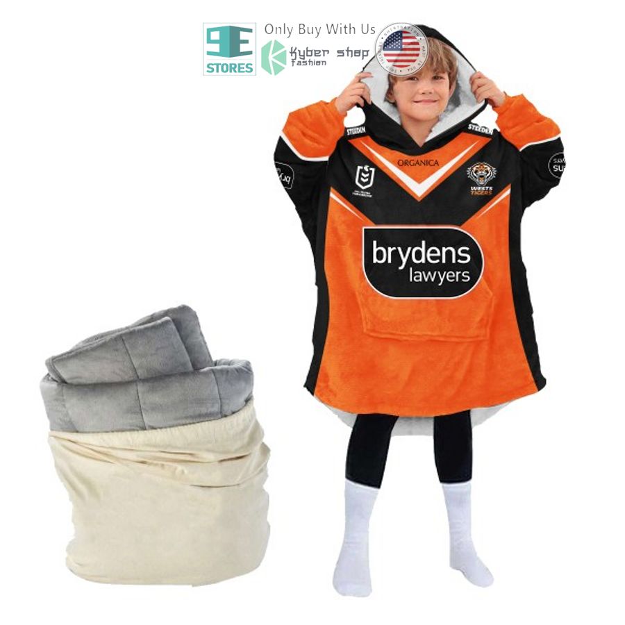 NEW Wests Tigers brydens lawyers orange black Custom Name Fleece Hooded Blanket 4 personalized wests tigers brydens lawyers orange black sherpa hooded blanket 4 56978