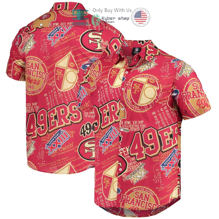 HOT San Francisco 49ers FOCO Thematic Scarlet Hawaii Shirt 7 san francisco 49ers foco thematic scarlet hawaiian shirt 1 17996