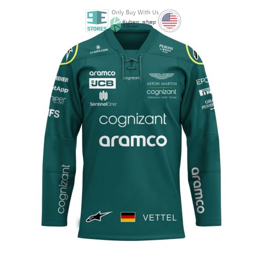 NEW Sebastian Vettel Aston Martin Aramco Cognizant Hockey Shirt 2 sebastian vettel aston martin aramco cognizant hockey jersey 2 42240