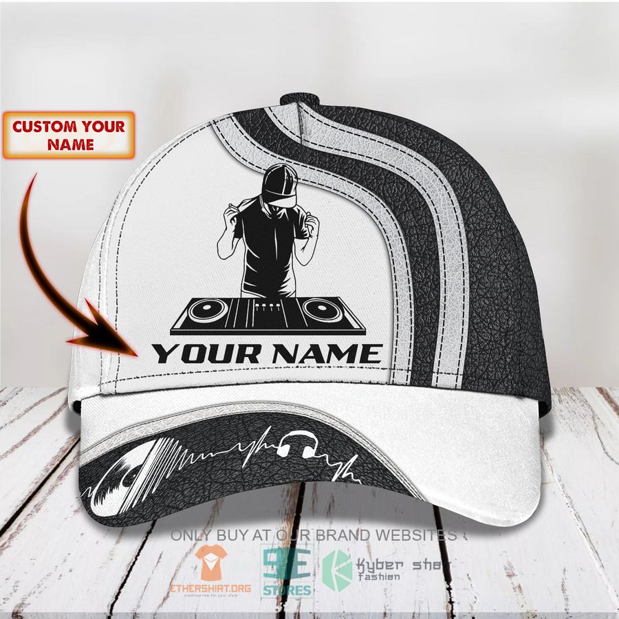 dj black white color pattern custom name cap 1 42786